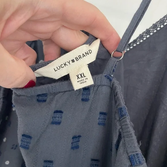 NWT Lucky Brand Textured Patchwork Dress India Ink Blue Embroidered.       20 - Picture 6 of 12